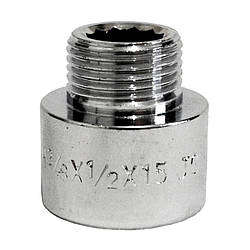 Перехідник для труб Valve J.G. 3/8 х 1/2 внутрішнє зовнішнє різьблення латунь хромований