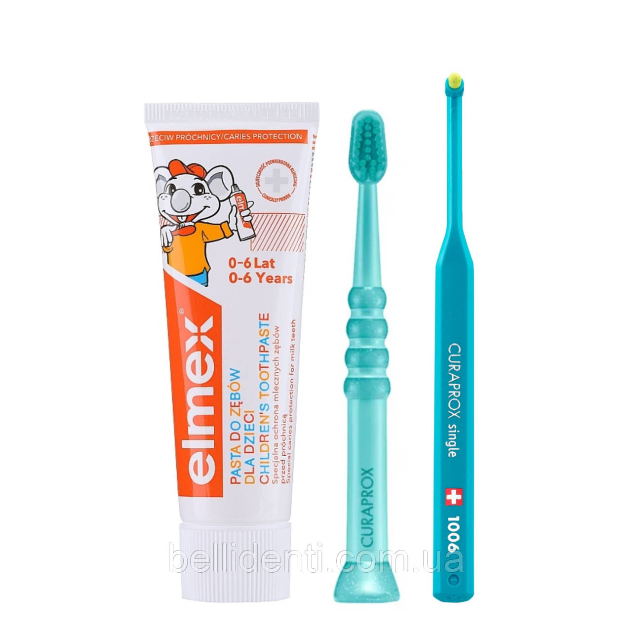 Набір Elmex Kids Curaprox Baby 1006 від 0 до 4 років (зубна паста 50 мл+зубна щітка+монопучкова зубна щітка)