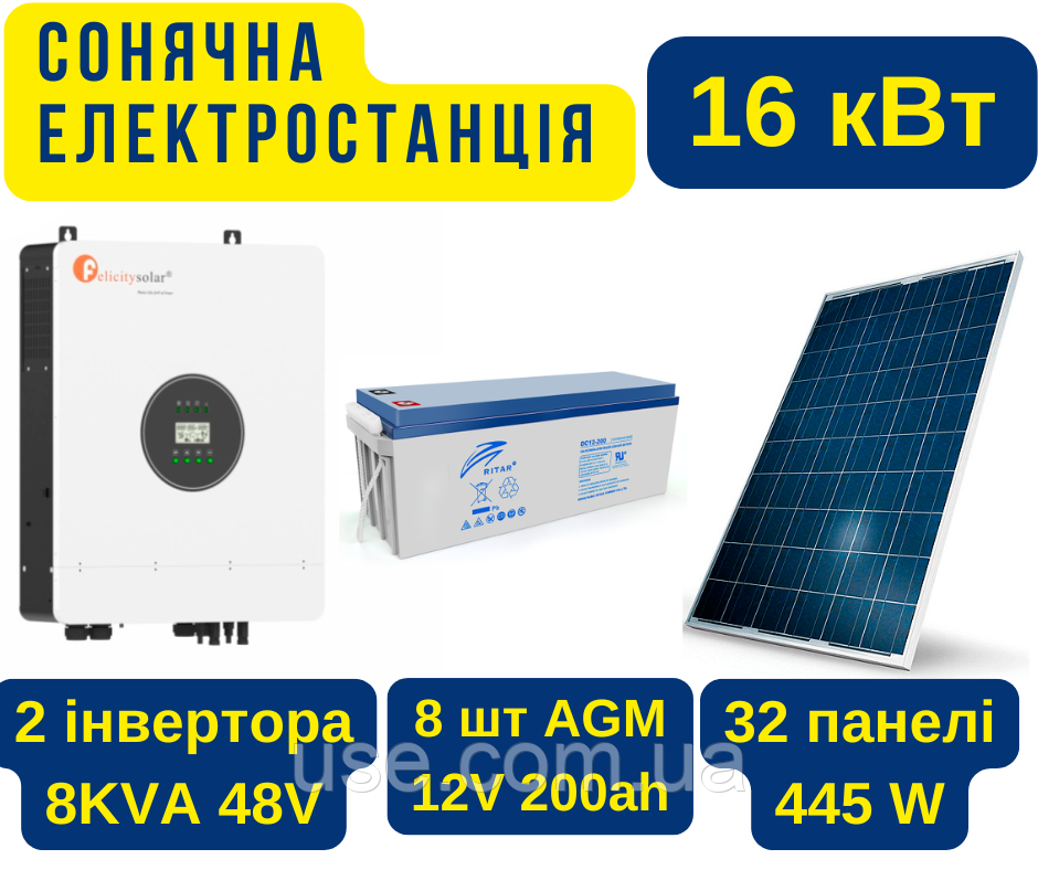 Сонячна електростанція 16 кВт, під ключ, електростанція на сонячних батареях 16000W, Вт