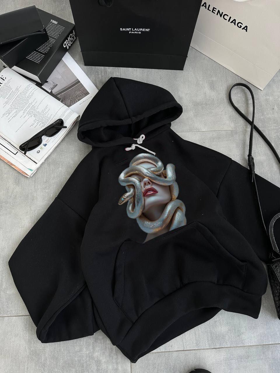 Жіночий базовий осінній теплий худорлявий гаргона оверсайз батник тринити на флісі світшот з капюшоном толстовка, фото 1