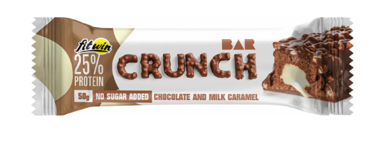Протеїнові батончики FitWin Crunch Bar 50 g Chocolate and Milk Caramel, фото 1