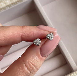 Срібні пусети-сердечка з білими фіанітами "Крошка"