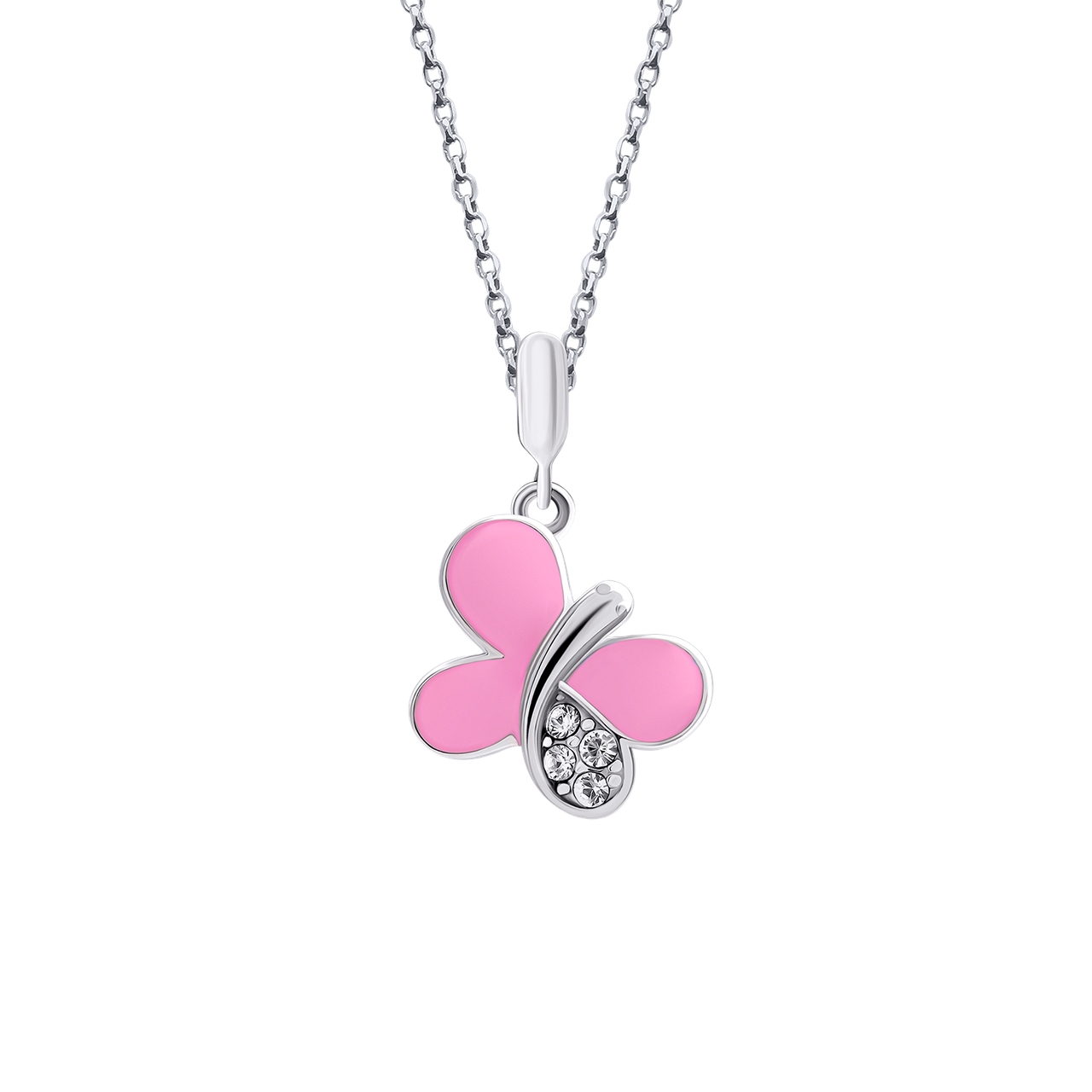 UmaUmi Кулон Метелик блискучий з рожевою емаллю та фіанітами, фото 1