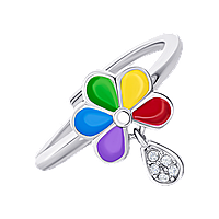 UmaUmi Каблучка Ромашка кольорова з різнобарвною емаллю та підвіскою з фіанітами