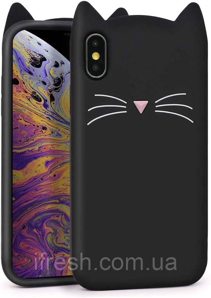 Силіконовий чохол для iPhone XS Max - 3D Cat (Кіт з вусами), Чорний, фото 1