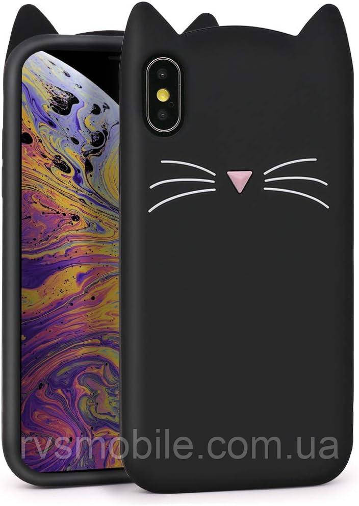 Силіконовий чохол для iPhone XS Max - 3D Cat (Кіт з вусами), Чорний