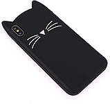 Силіконовий чохол для iPhone XS Max - 3D Cat (Кіт з вусами), Чорний, фото 4