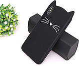 Силіконовий чохол для iPhone XS Max - 3D Cat (Кіт з вусами), Чорний, фото 8