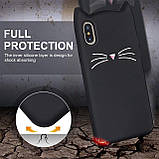Силіконовий чохол для iPhone XR - 3D Cat (Кіт з вусами), Чорний, фото 7