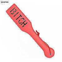 Шльопанка "Bitch" зі шкіри (Довжина: 32 см, ручка 15 см), червона