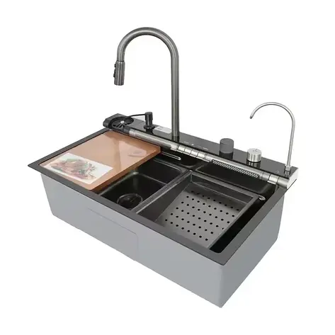Мийка багатофункціональна Mixxus MH7546-SET-07 DECOR NANO-BLACK з вбудованим змішувачем (MX9578), фото 1