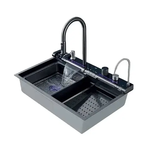 Мийка Zerix ZH7546-SET-04 DECOR Nano-Black з вбудованим змішувачем із неірж. сталі (ZM5578), фото 1