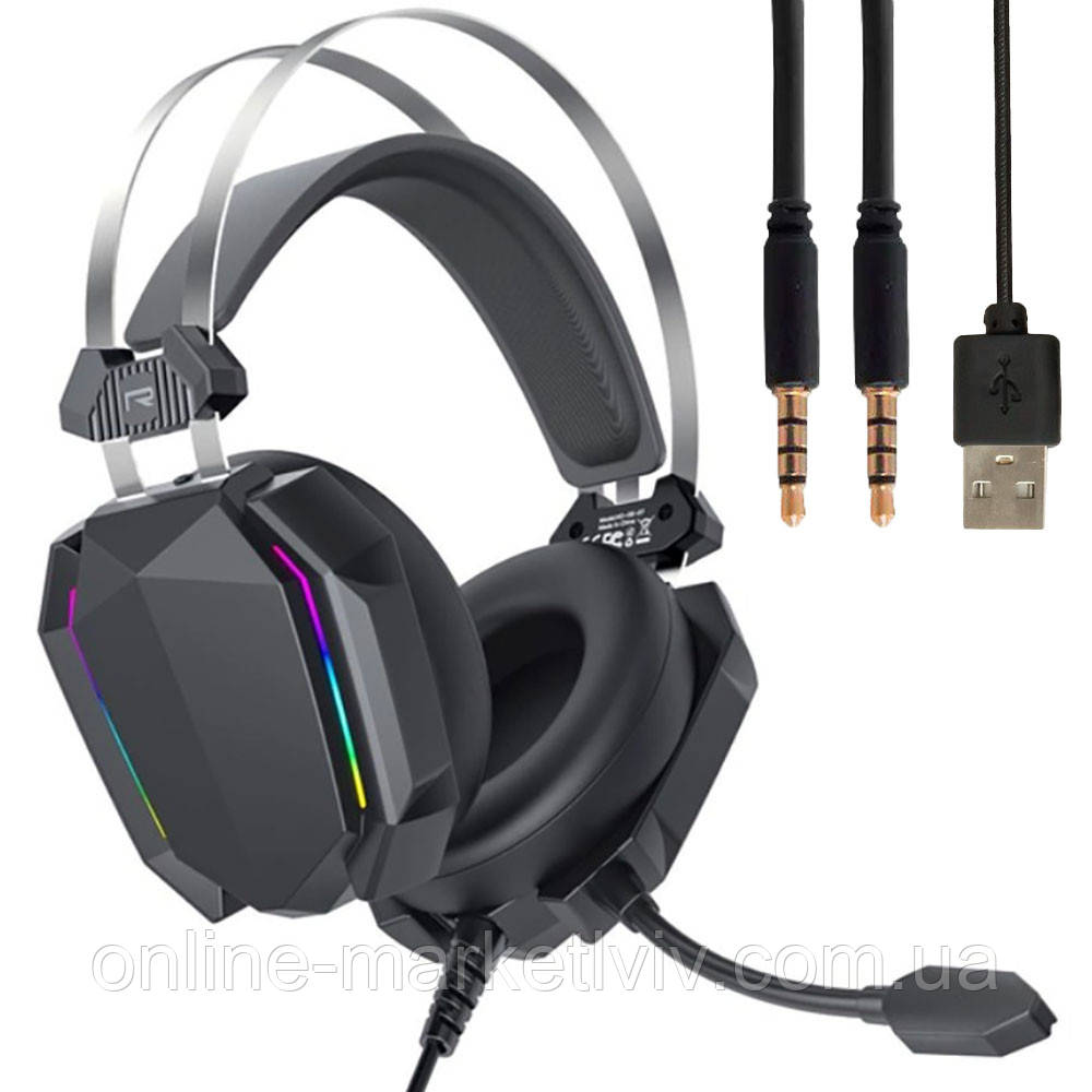 Навушники ігрові дротові з мікрофоном, XO GE-07 / Навушники з RGB підсвічуванням / Навушники для ПК і ноутбука