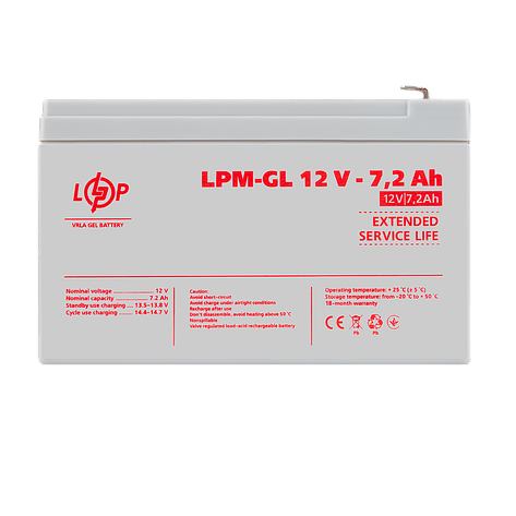 Акумулятор гелевий LPM-GL 12V - 7.2 Ah, фото 1