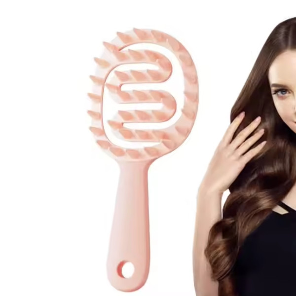 Масажна силіконова щітка для волосся Zigzag Рожева, фото 1