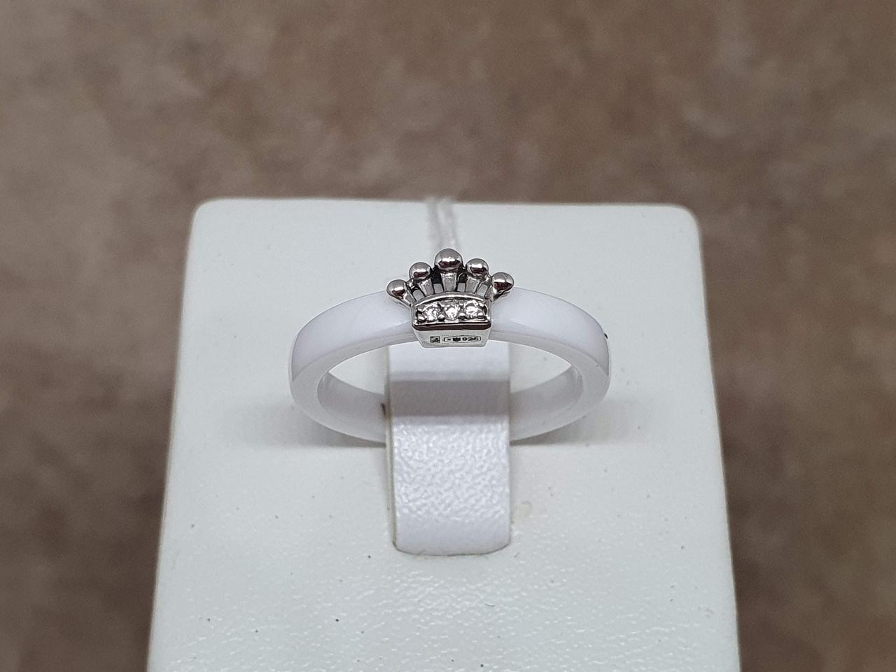 Срібне кільце з керамікою і фіанітами. С1149Б 16,5