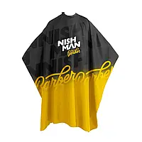 Накидка для стрижки та гоління Nishman Premium чорно-жовта, манжет на резинці із затискачем (10306043)