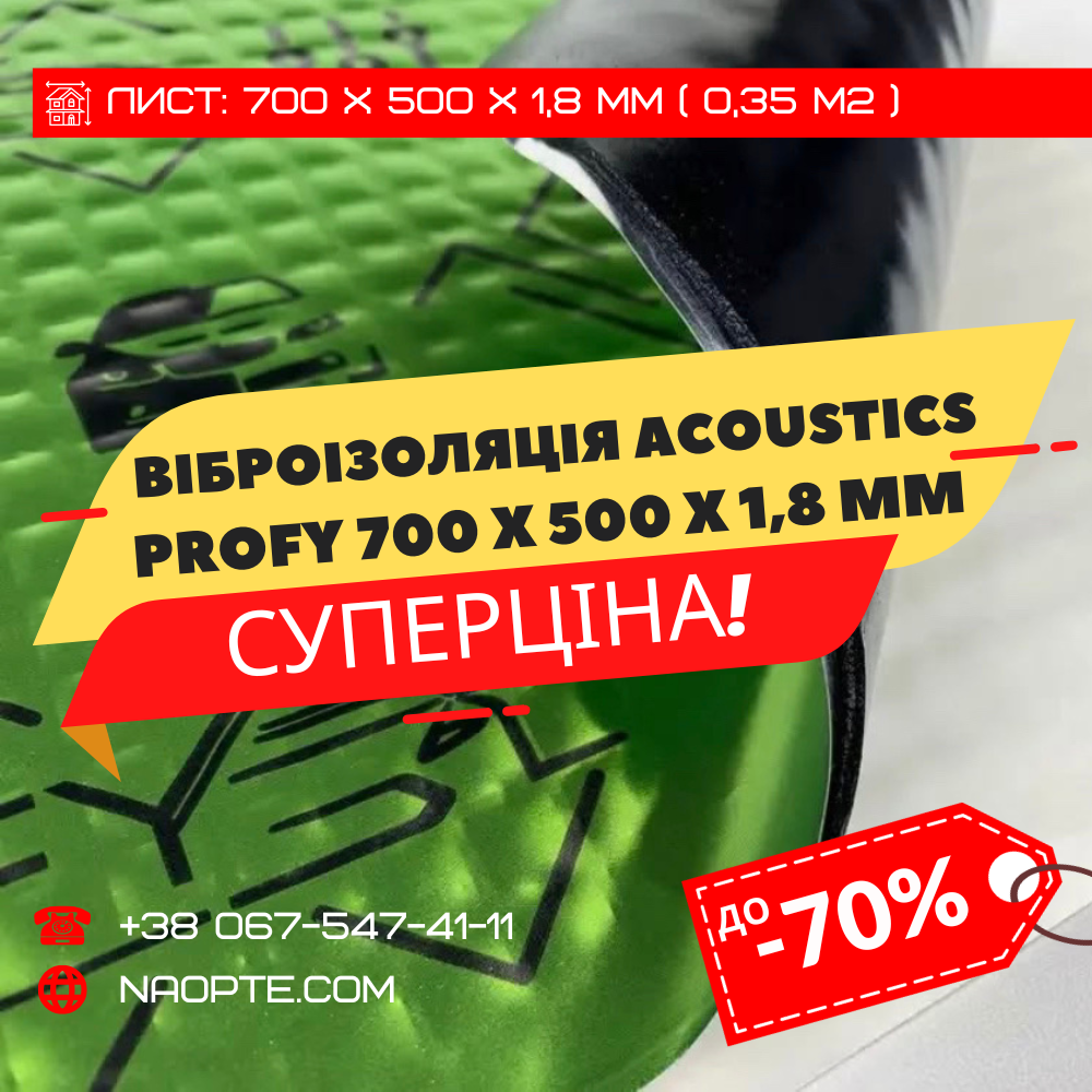Віброізоляція авто 1,8 мм ACOUSTICS PROFY 700 х 500 х 1,8 мм