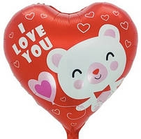 Фольгована кулька серце I Love You з ведмедиком 18" Китай
