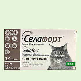 Краплі на холку для котів вагою 7.6-10 кг KRKA Селафорт від зовнішніх та внутрішніх паразитів №1 1 мл