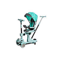 Дитячий самокат-коляска трансформер 5в1 з поворотним сидінням, козирком і батьківською ручкою Бірюзовий
