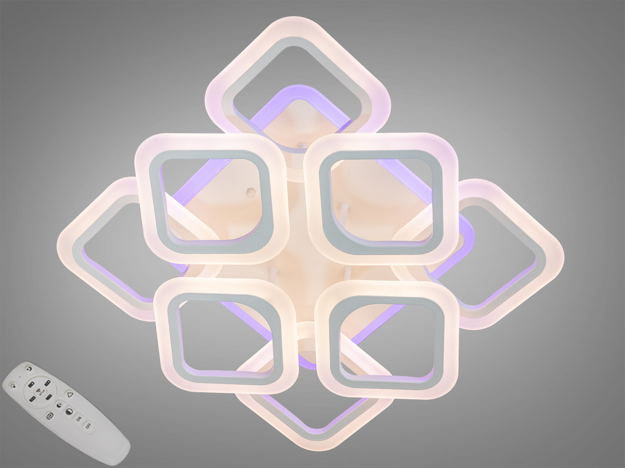 LED люстра з димером і кольоровою підсвіткою 110W біла, фото 1