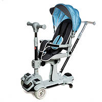 Дитячий самокат-коляска трансформер 5в1 з поворотним сидінням, козирком і батьківською ручкою Блакитний