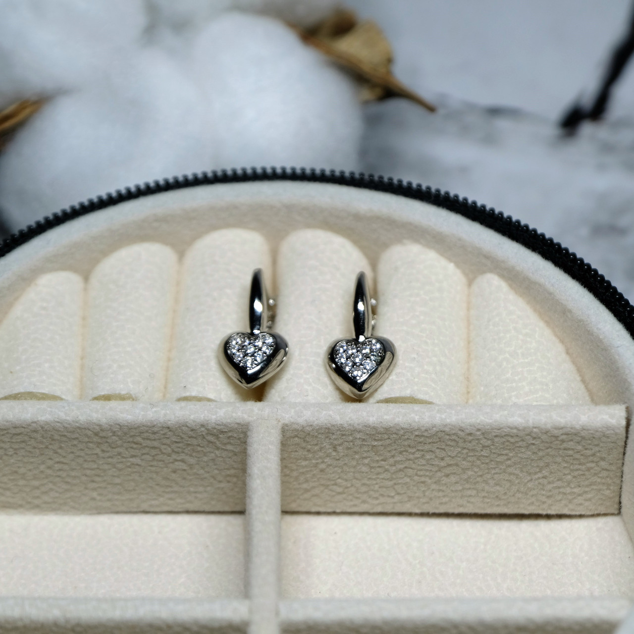 Сережки Xuping Jewelry серце з білим цирконом з медичного сплаву родій 19х9 мм XCP-116