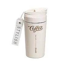 Термочашка з керамічною колбою Coffee на 480 мл бежева, фото 4