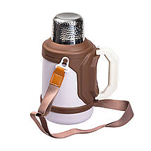 Похідний термос на 1,5 л зі складними ручками та фліп кришкою Vacuum Cup коричневий, фото 4