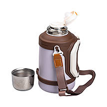 Похідний термос на 1,5 л зі складними ручками та фліп кришкою Vacuum Cup коричневий, фото 5