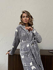 Жіночий халат з капюшоном COSY теплий Котики велсофт, фото 6