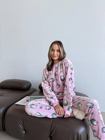 Домашня тепла жіноча піжама COSY Мяу-Лав з велсофта, фото 1