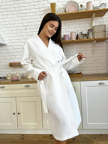 Жіночий вафельний халат COSY довгий білий, фото 1