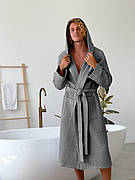 Халат чоловічий COSY з капюшоном Грецька вафелька темно сірий