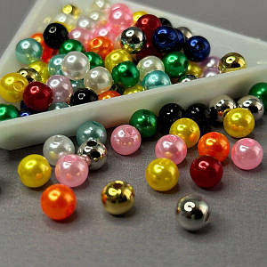 (20 грам) Перли намистини пластик Ø6 мм - МІКС