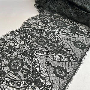 (3 м) Французьке мереживо з віями, Шантильї 34 см (3326) - чорний