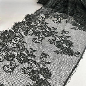 (3 м) Французьке мереживо з віями, Шантильї 41 см (3320) - чорний