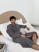 Чоловічий халат з капюшоном COSY махровий Fortune, сірий