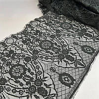 (3 м) Французьке мереживо з віями, Шантильї 34 см (3326) - чорний