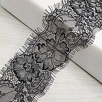 (3 метри) Французьке мереживо з віями, Шантильї 8см (1253), Колір - чорний
