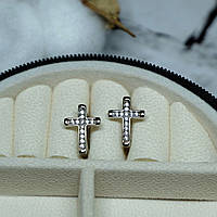 Сережки Xuping Jewelry хрестики з білим цирконом з медичного сплаву родій 13х10 мм XCP-046