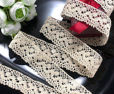 (1 метр) Натуральне мереживо льон (бавовна) 3 см колір - бежевий (лен -1750)