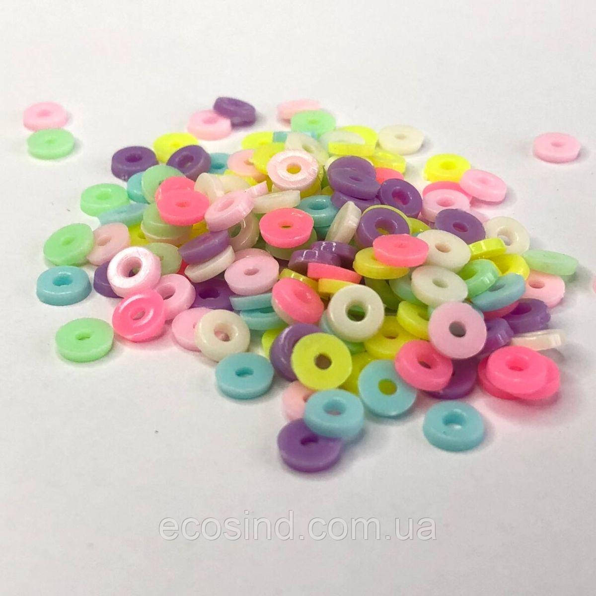 (20 грам) Плоскі намистини пластик Ø6мм, Колір - мікс, фото 1