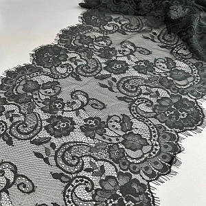 (2,8 м) Французьке мереживо з віями, Шантильї 41 см (3343) - чорний