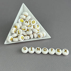 (20 г) Намистини пластикові, АЛФАВІТ 10 мм  - Білий з золотом