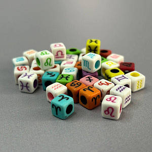 (20 г) Пластикові намистини Зодіак 6,5 мм (прим. 60 шт) - МІКС