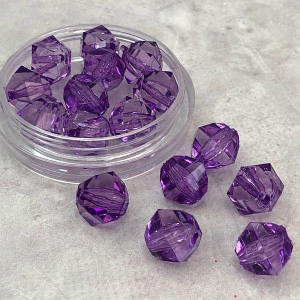 (20 грам) Ø14 мм Намистини грановані пластик #3365 - бузковий прозорий