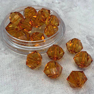 (20 грам) Ø14 мм Намистини грановані пластик #3365/131 - бурштиновий прозорий