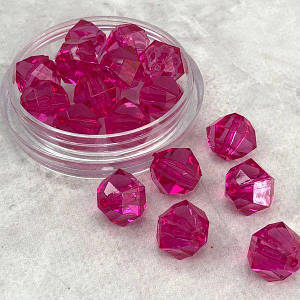 (20 грам) Ø14 мм Намистини грановані пластик #3365/163 - малиновий прозорий